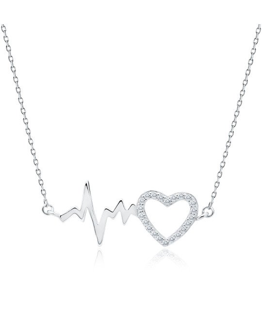 Hopeinen Kaulakoru Riipuksella Pulssi Ja Sydän Zirkoneilla