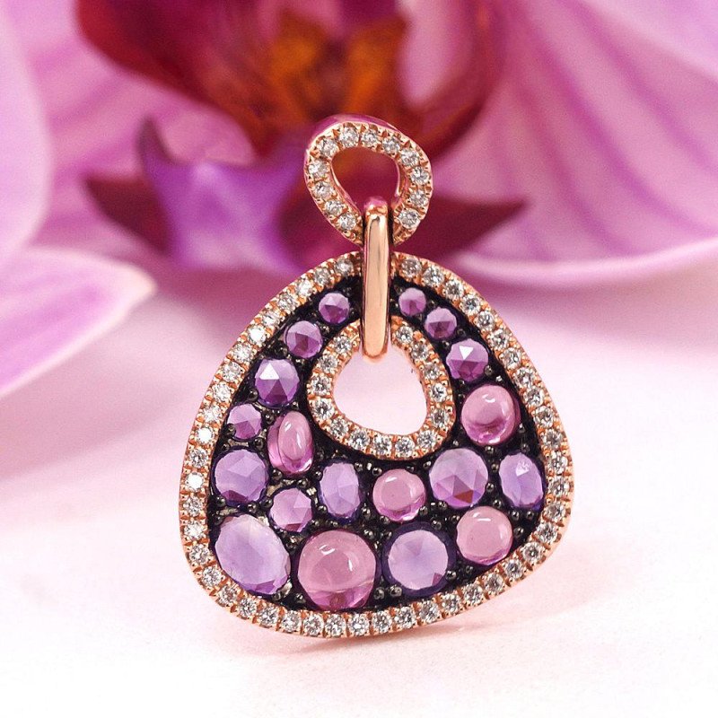 Золотой кулон, Красное Золото 585°, Бриллианты, Аметист, Родолит