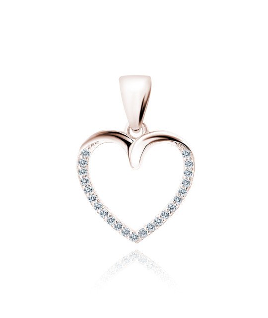 Sidabrinis Pakabukas Su Rožiniu Auksavimu Širdis Su Baltais Cirkoniais