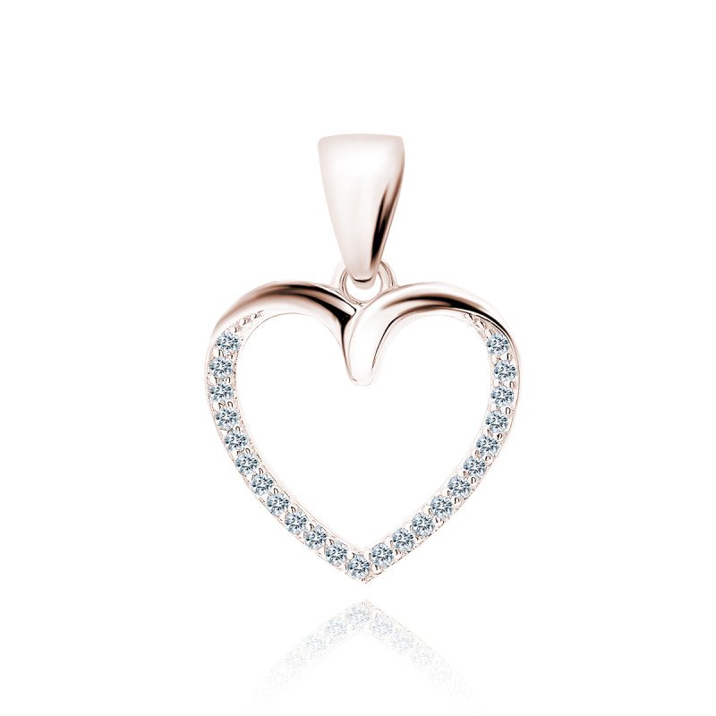 Rose Gold-plated Silver Pendant, Heart With White Zirconias