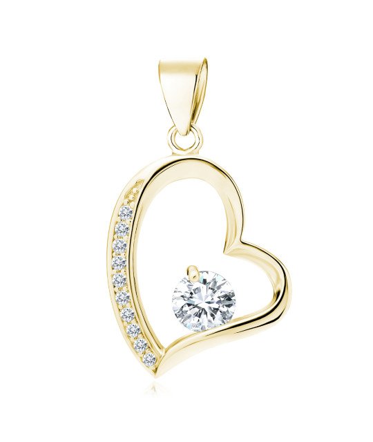 Paauksuotas Sidabrinis Pakabukas Su Baltais Cirkoniais, Širdis Su Mikroinsetavimu Ir Cirkoniais