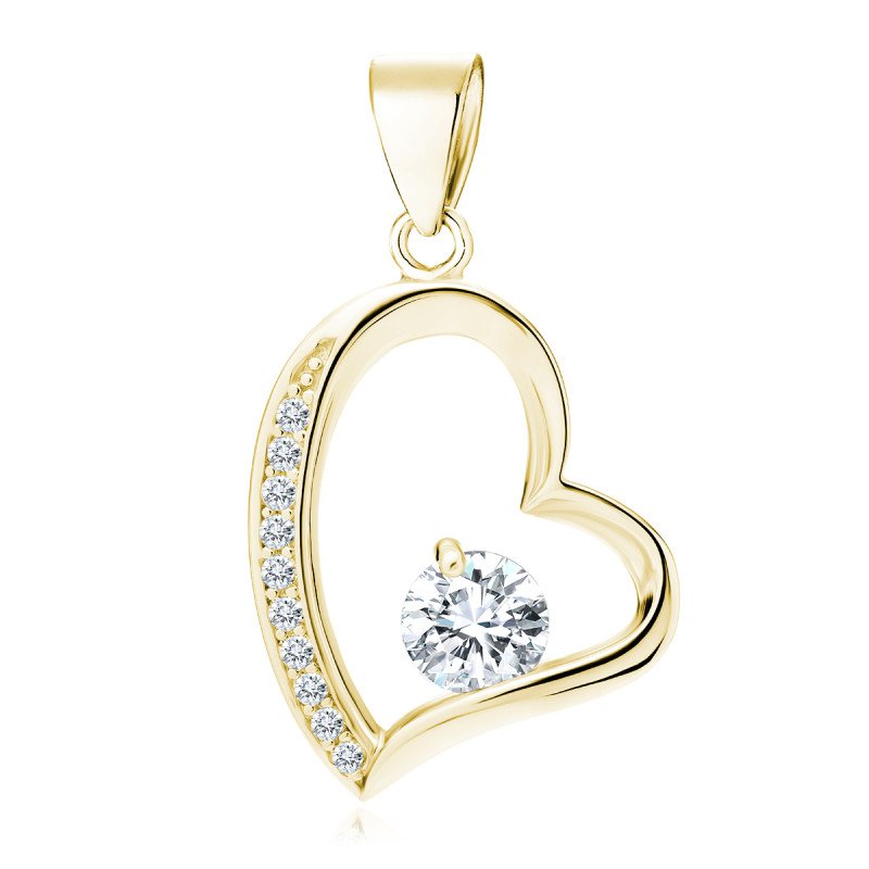 Gold-plated Silver Pendant White Zirconia, Heart Microsetting And Zircons