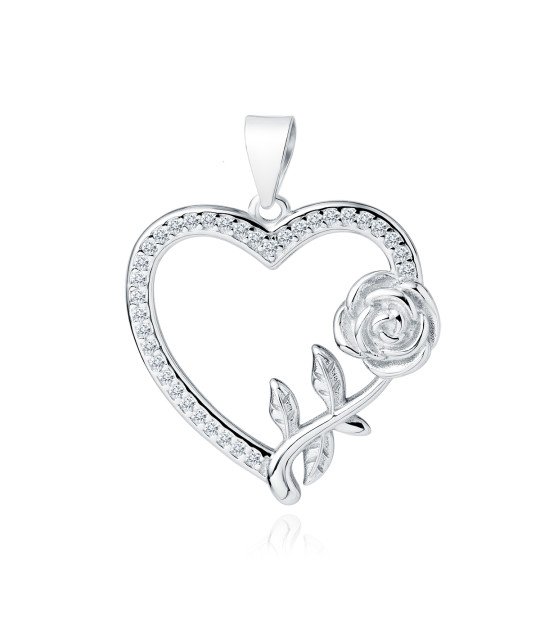 Hõbedane Südamekujuline Ripats Roosade Ja Valgete Tsirkoonidega