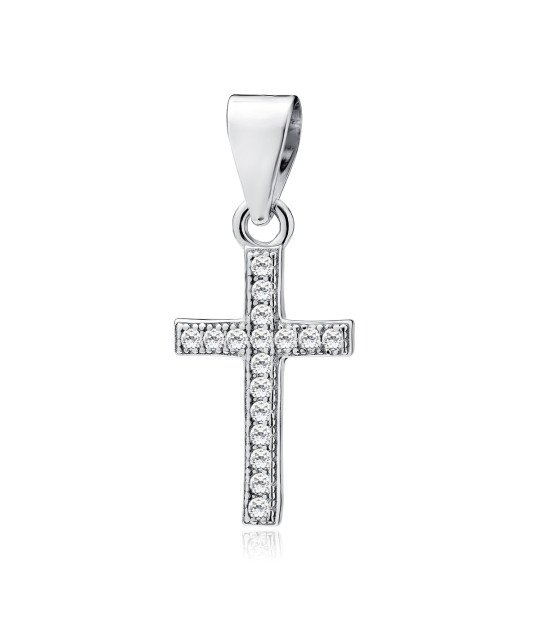 Silver Pendant Cross with White Zirconias