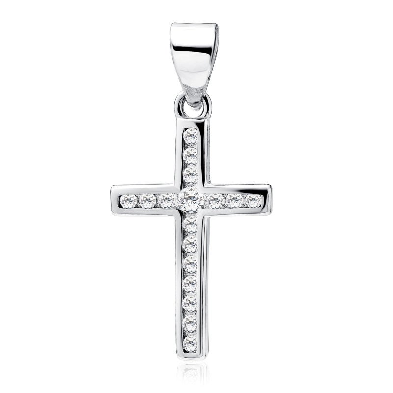 Silver Pendant Cross with White Zirconias