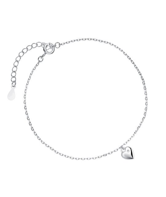 Hopeinen Rannekoru Sydän Valkoisella Zirkonilla