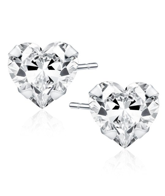Rodiumpinnoitetut Hopeiset Korvakorut Valkoisilla Zirkoneilla 6 x 6 mm Sydämet