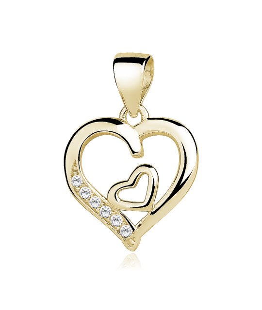 Kultapinnoitettu Hopeariipus Valkoisilla Zirkoneilla, Kaksinkertainen Sydän