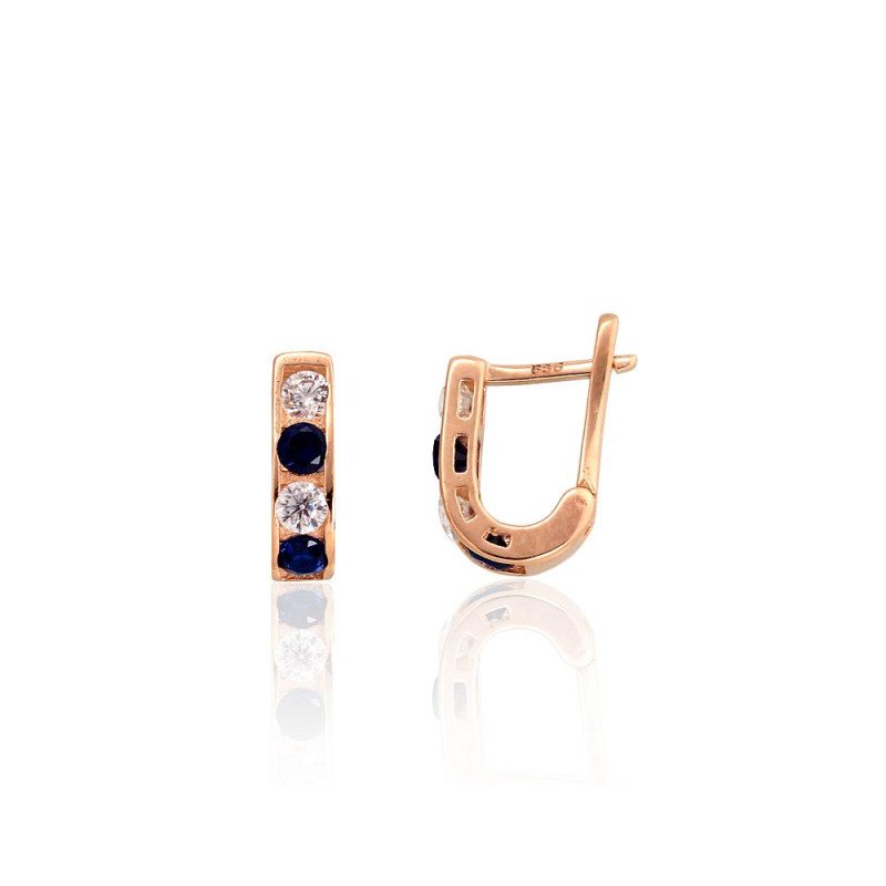 Gold earrings with 'english' lock, Red Gold 585°, Zirkons