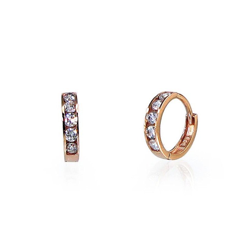Gold hoop earrings, Red Gold 585°, Zirkons