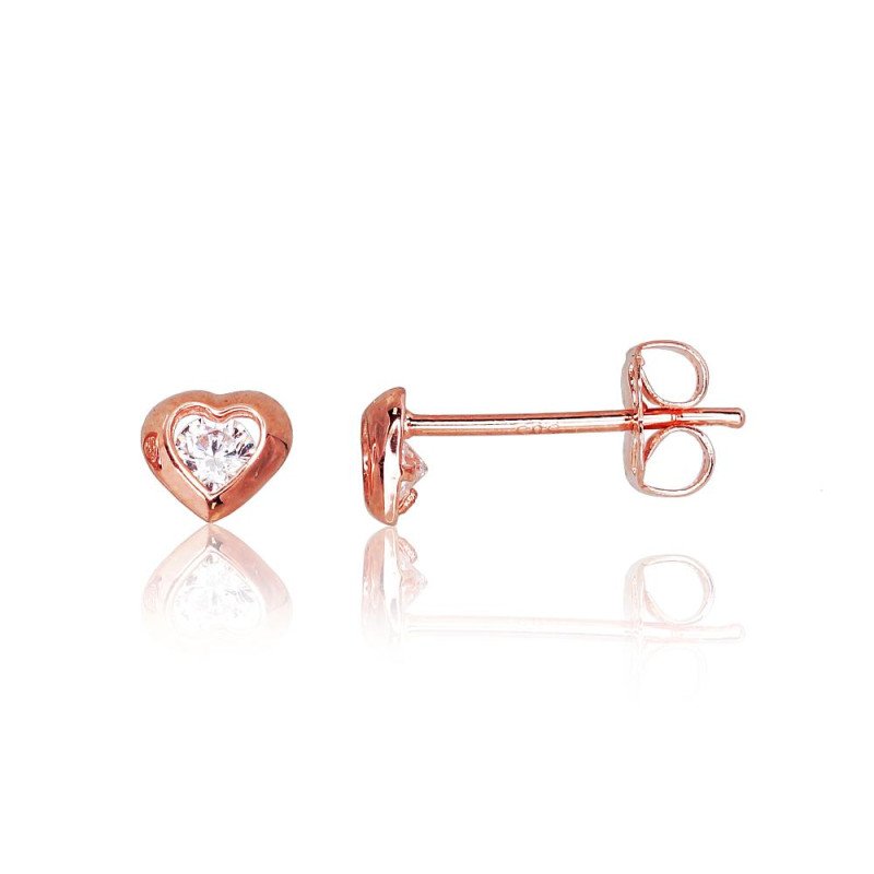 Gold classic studs earrings, Red Gold 585°, Zirkons