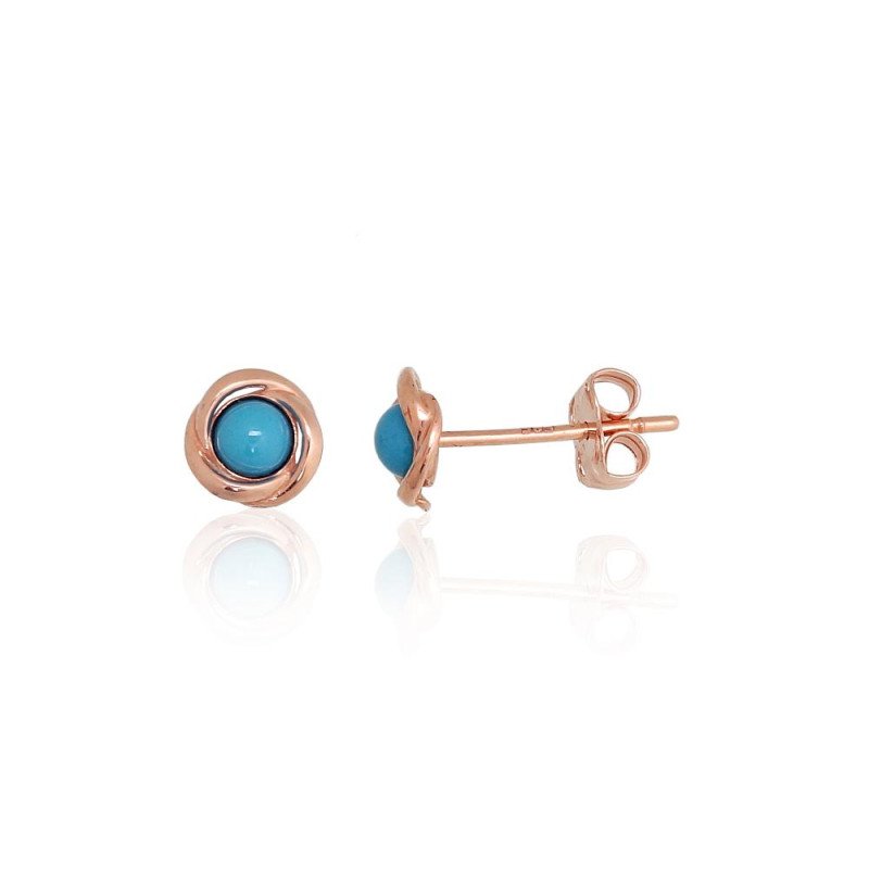 Gold classic studs earrings, Red Gold 585°, Turquoise (Imitation)