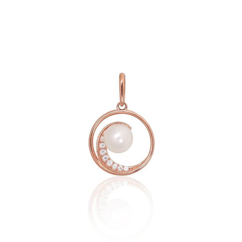 Gold pendant, Red Gold 585°, Zirkons, Fresh-water Pearl