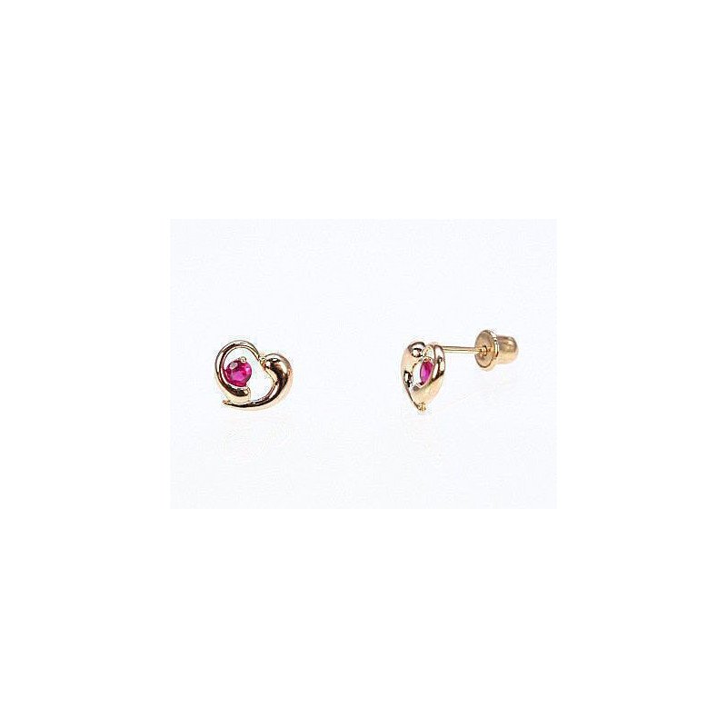 Gold screw studs earrings, Red Gold 585°, Zirkons