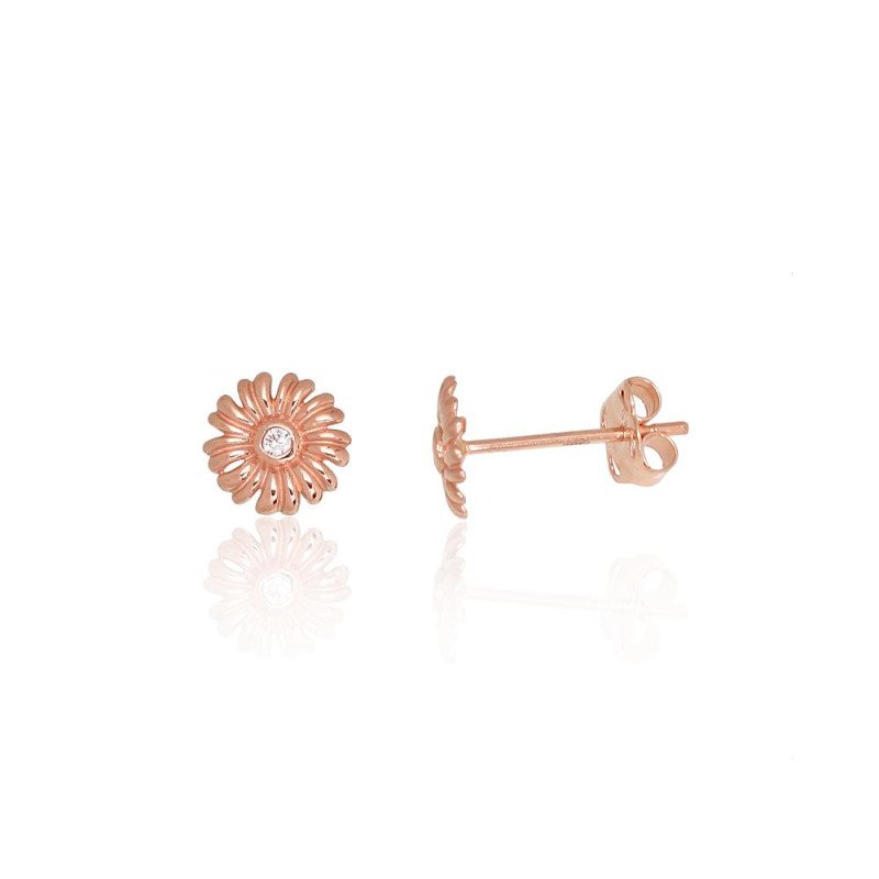 Gold classic studs earrings, Red Gold 585°, Zirkons