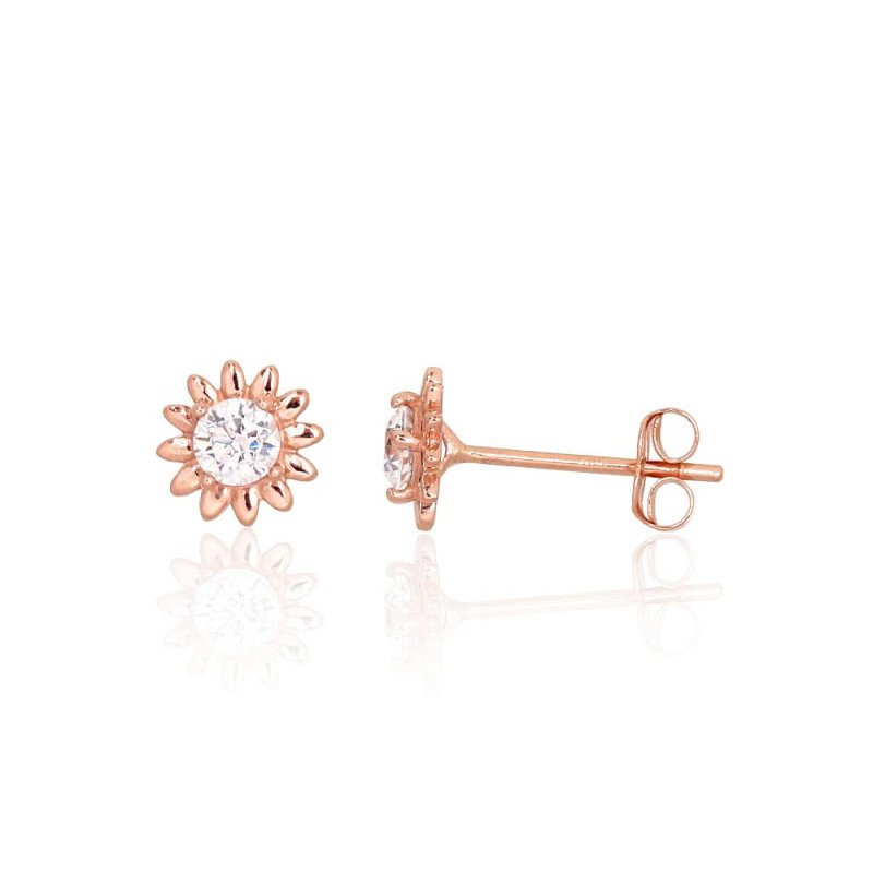Gold classic studs earrings, Red Gold 585°, Zirkons