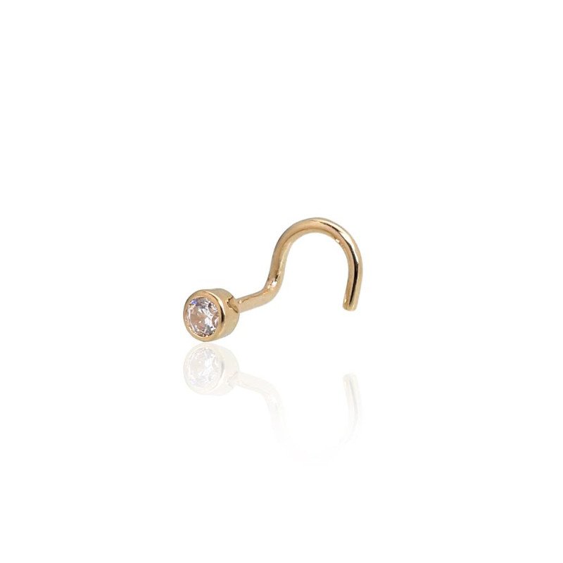 Gold piercing for nose, Yellow Gold 585°, Zirkons