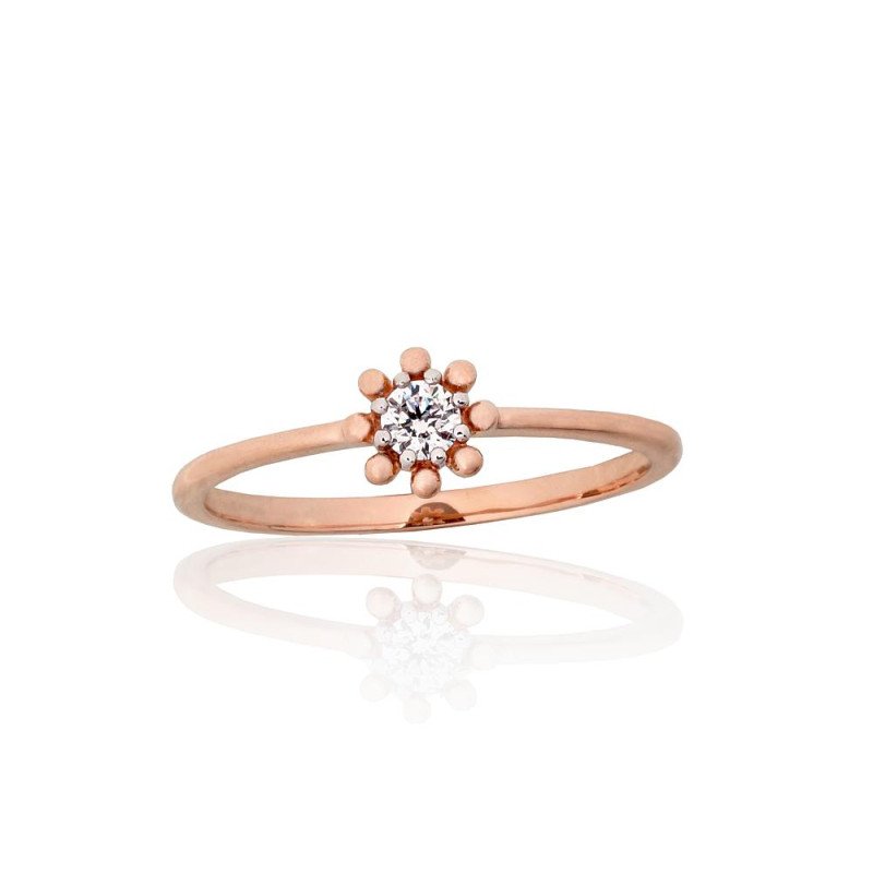 Gold ring, Red Gold 585°, Rhodium (Plating), Zirkons