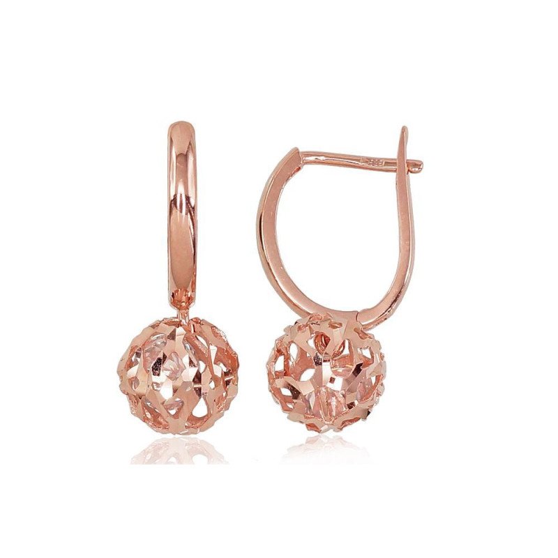 Gold earrings with 'english' lock, Red Gold 585°, Zirkons