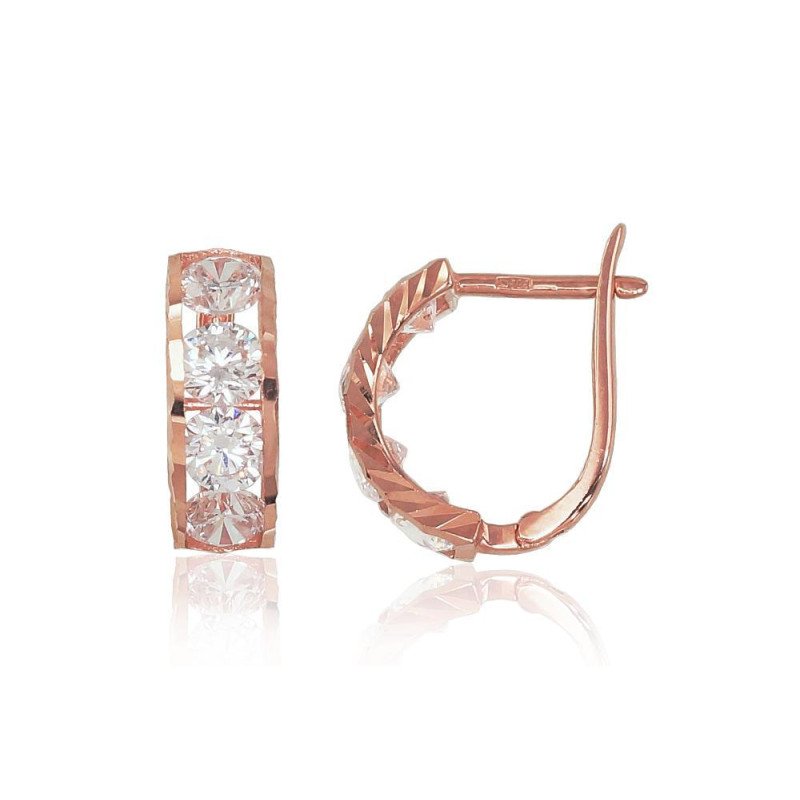 Auksiniai auskarai ant cilindrinės spynos, Raudonas Auksas 585°, Cirkonai