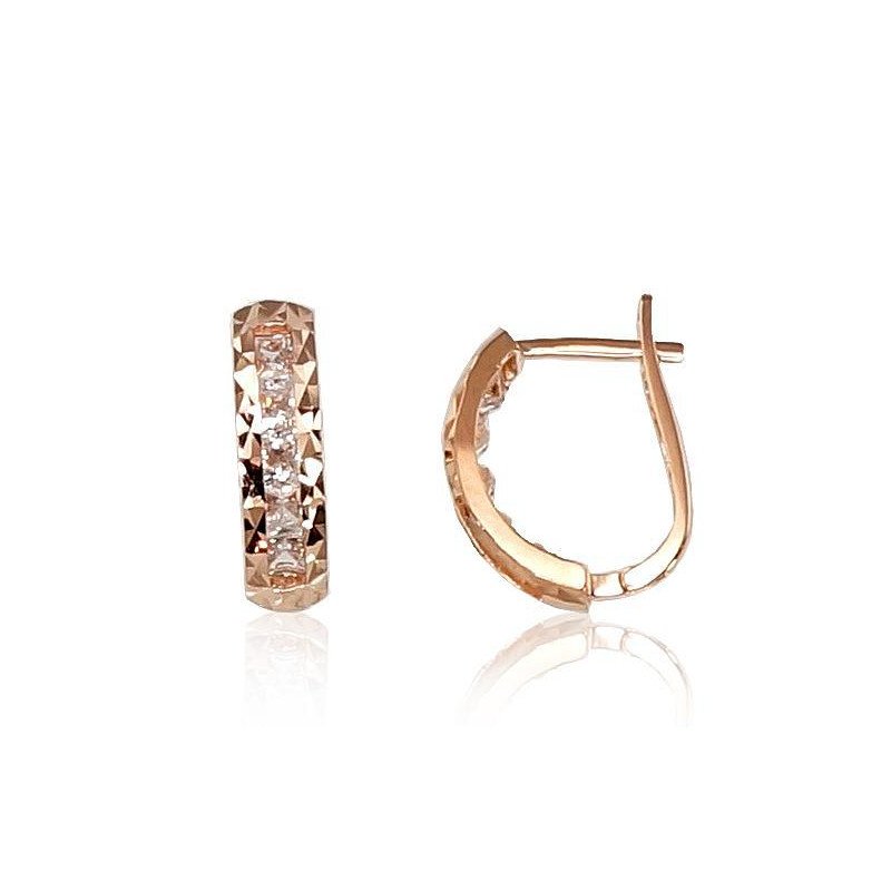 Gold earrings with 'english' lock, Red Gold 585°, Zirkons