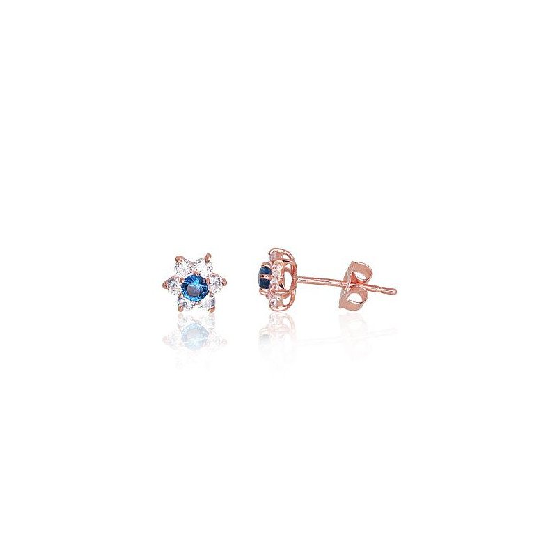 Gold classic studs earrings, Red Gold 585°, Zirkons