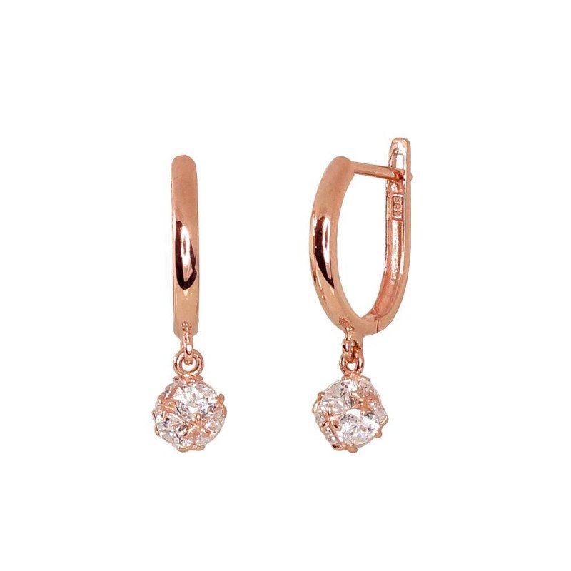 Gold earrings with 'english' lock, Red Gold 585°, Zirkons