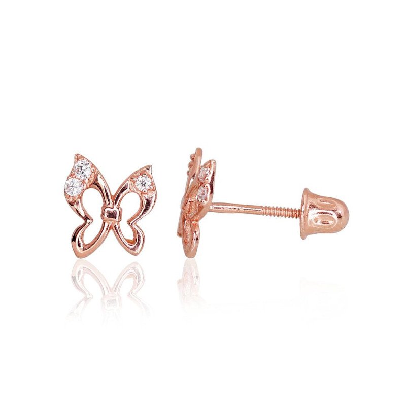 Auksiniai auskarai - pusetai su varžtais, Raudonas Auksas 585°, Cirkonai