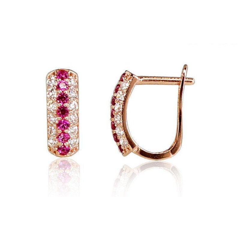 Zelta auskari ar 'angļu' slēdzēju, Sarkanais Zelts 585°, Cirkoni