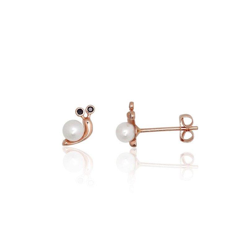Gold classic studs earrings, Red Gold 585°, Zirkons, Fresh-water Pearl