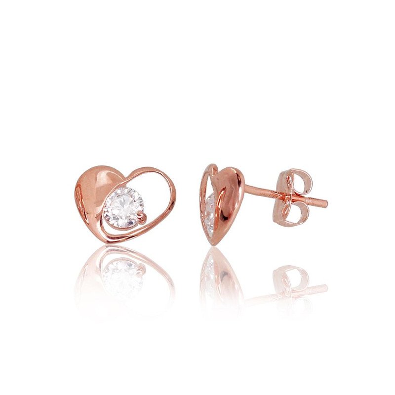 Золотые серьги-пуссеты, Красное Золото 585°, Цирконы