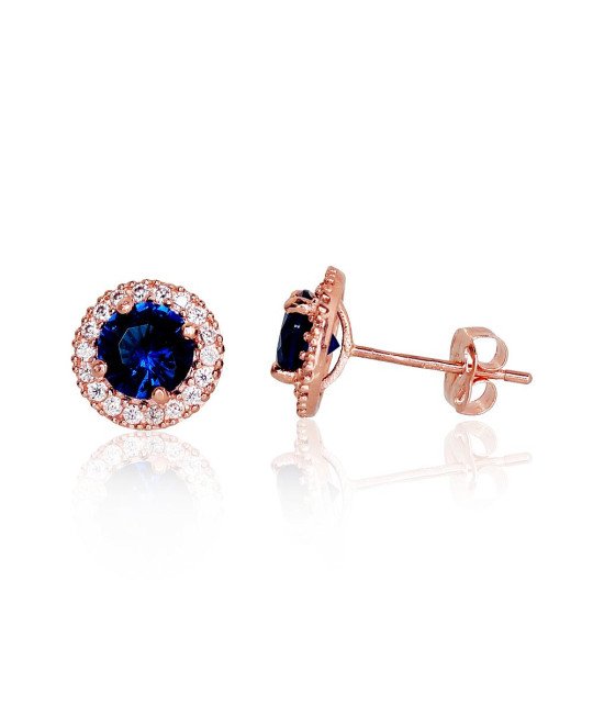 Gold classic studs earrings, Red Gold 585°, Zirkons