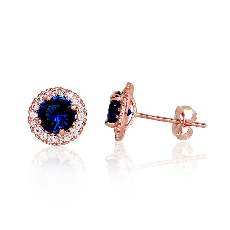 Gold classic studs earrings, Red Gold 585°, Zirkons