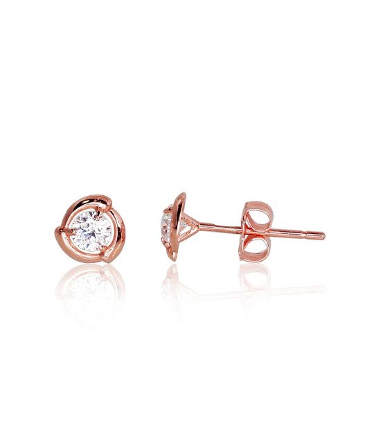 Gold classic studs earrings, Red Gold 585°, Zirkons