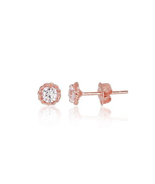 Gold classic studs earrings, Red Gold 585°, Zirkons