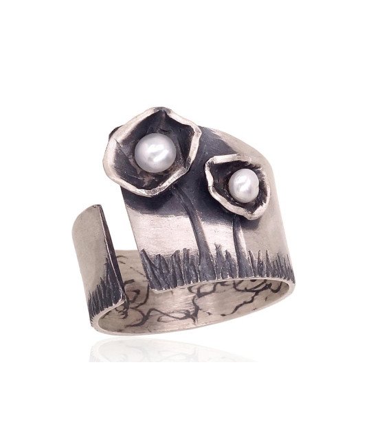 Sudraba gredzens, Sudrabs 925°, oksids (pārklājums), Pērles