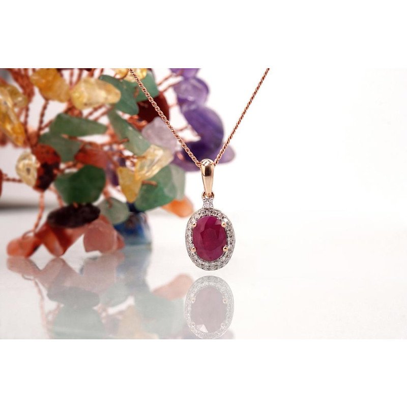 Zelta kulons, Sarkanais Zelts 585°, rodijs (pārklājums), Briljanti, Rubīns