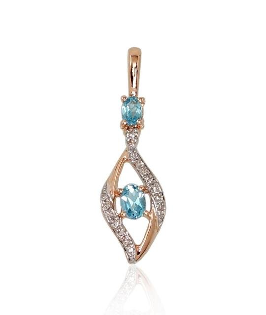 Gold pendant, Red Gold 585°, Rhodium (Plating), Diamonds, Blue Topaz