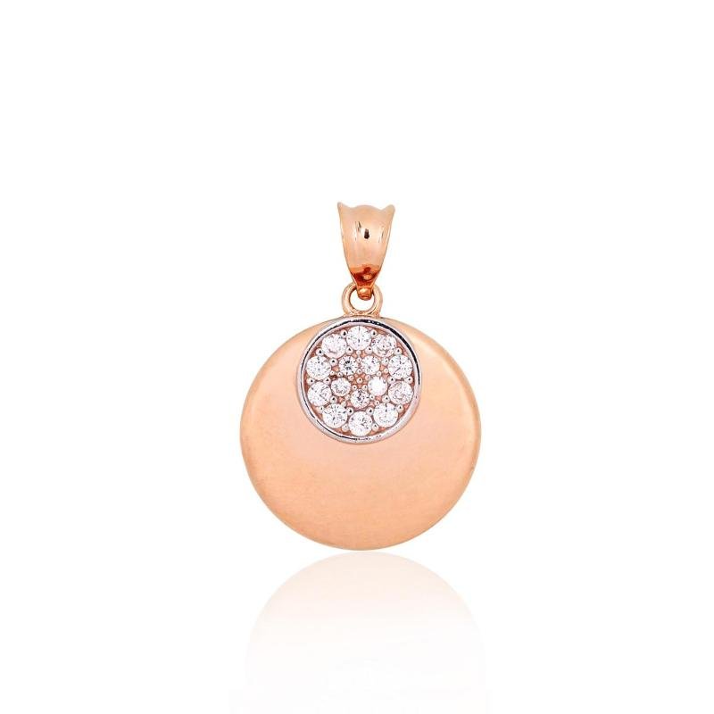 Gold pendant, Red Gold 585°, Rhodium (Plating), Zirkons