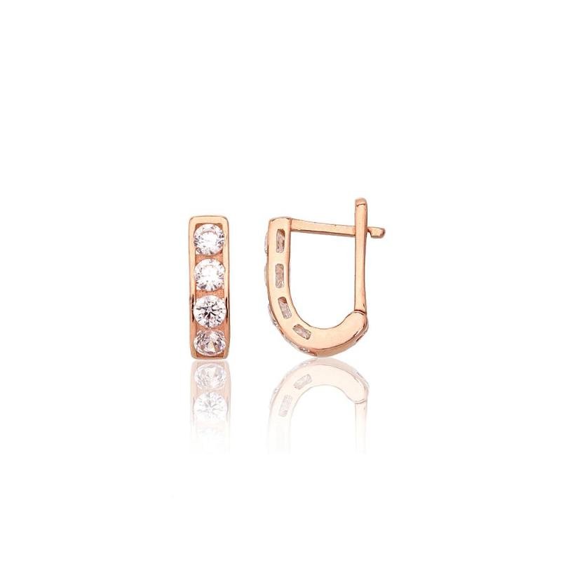 Gold earrings with 'english' lock, Red Gold 585°, Zirkons
