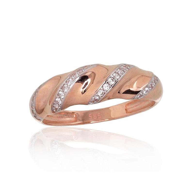 Gold ring, Red Gold 585°, Rhodium (Plating), Zirkons