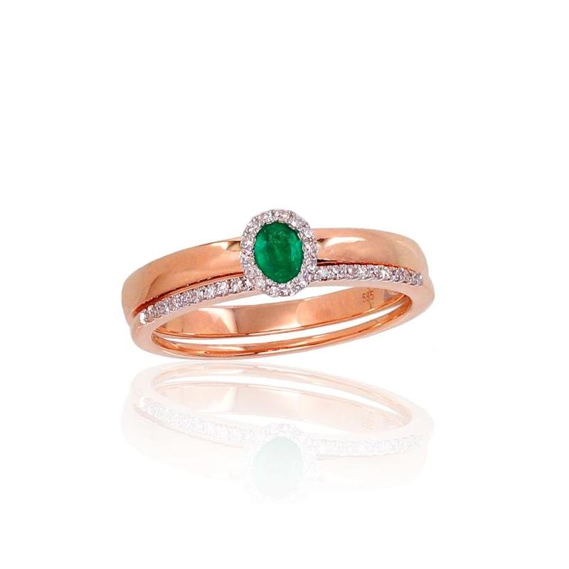 Золотое кольцо, Красное Золото 585°, родий (покрытие), Бриллианты, Изумруд