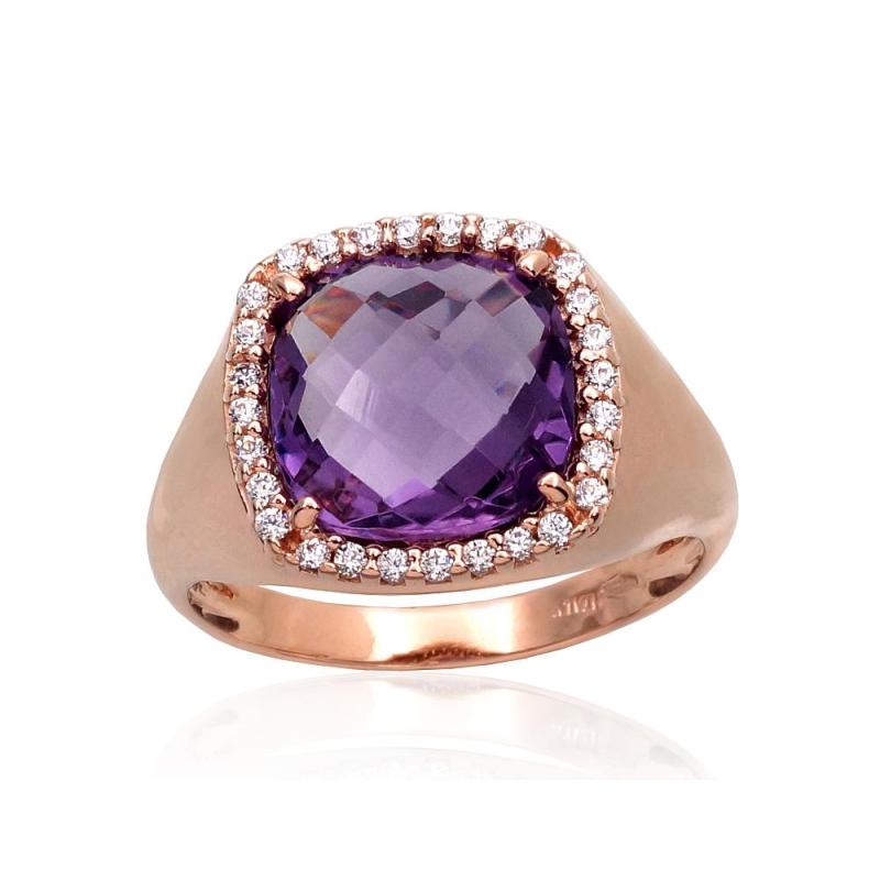 Gold ring, Red Gold 585°, Zirkons, Amethyst