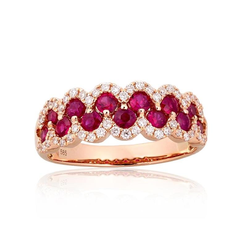 Gold ring, Red Gold 585°, Diamonds, Ruby