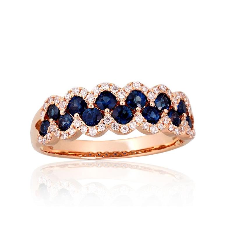 Gold ring, Red Gold 585°, Diamonds, Sapphire