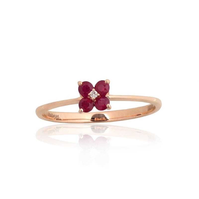 Gold ring, Red Gold 585°, Diamonds, Ruby