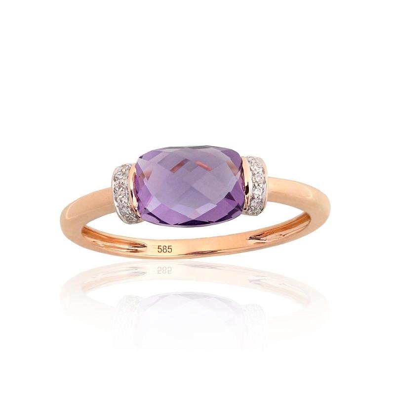 Золотое кольцо, Красное Золото 585°, родий (покрытие), Бриллианты, Аметист