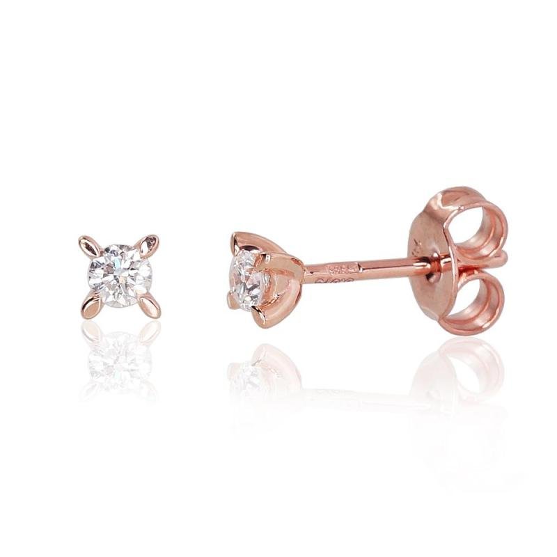 Gold classic studs earrings, Red Gold 585°, Diamonds