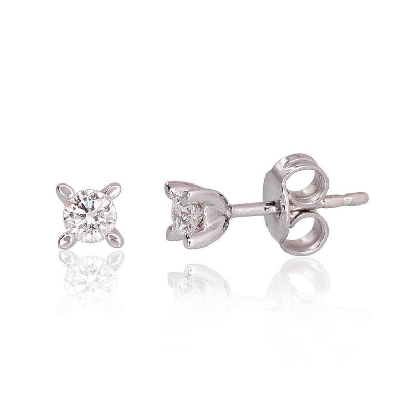 Gold classic studs earrings, White Gold 585°, Diamonds