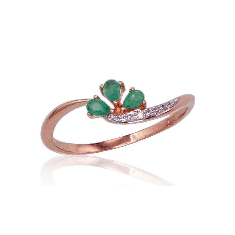 Zelta gredzens, Sarkanais Zelts 585°, rodijs (pārklājums), Briljanti, Smaragds